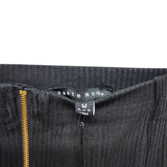 Haute Monde Black Ribbed Midi Skirt Front  Zipper Detail Adjustable Slit Size M - Picture 2 of 13